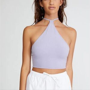 Weworewhat Knit Halter Crop Top Lavender